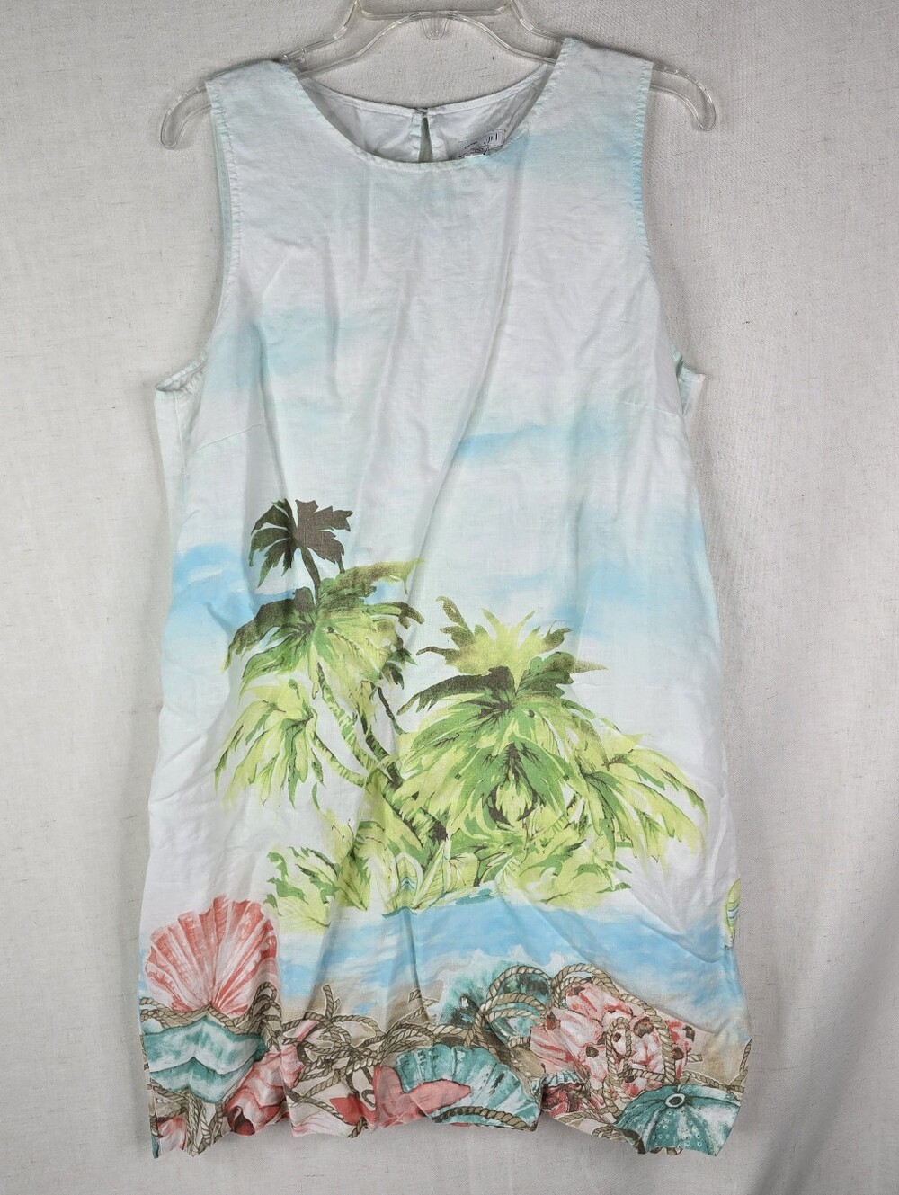 J Jill Love Linen Shift Dress Size Large PETITE  Sleeveless Resort Island Print
